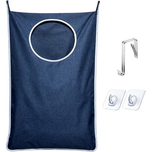 KEEPJOY XL Hanging Laundry Hamper Bag, Hanging Hamper with 2 Strong Hooks for Dirty clothes Door Hanging Laundry bag Large Size 36X22 inch (Blue-1Pack)