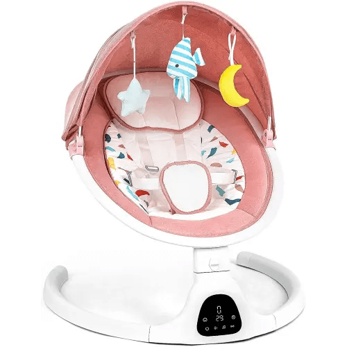 Baby Swing-Baby Swing for Infants, Baby Swing Newborn with Remote Control, 5 Speeds,5-Point Harness, Portable Baby Swing(Pink)