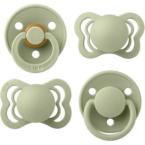 BIBS Soothers Includes Colour, De Lux, Couture and Supreme Soothers | BPA-Free Natural Rubber Pacifier & Silicone | Made in Denmark | Try-it Collection (Sage, 0-6 Months)