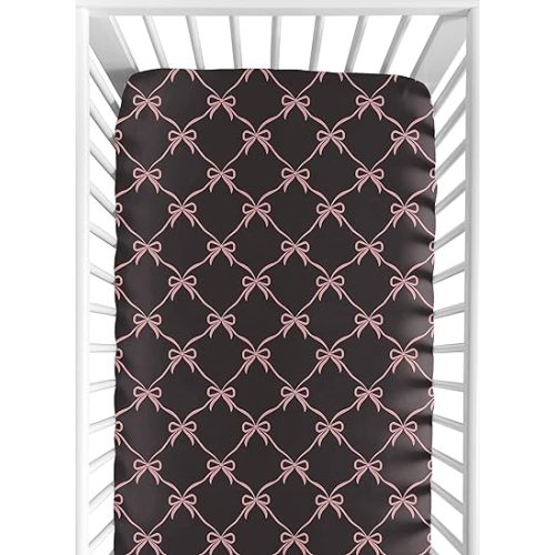 Sweet Jojo Designs Fitted Baby Crib Sheets (Black and Pink Bows) for Girls, Infant Nursery, Toddler Room - Standard Size (for Shabby, Princess Ballerina, Ballet Collection, Vintage Coquette Aesthetic)