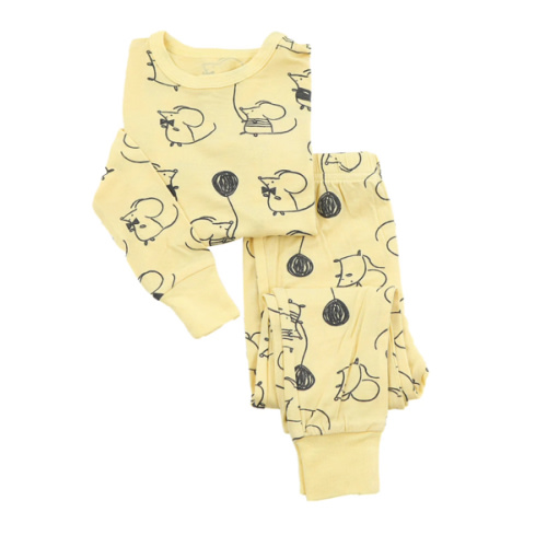 Bamboo Pajama Set - Mouse Print (Banana) - https://silkberrybaby.com/