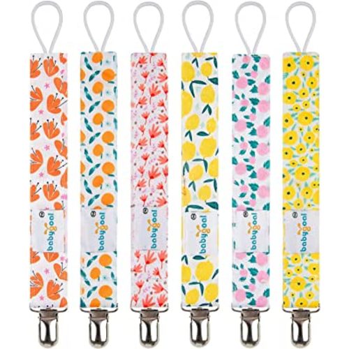 Babygoal Girl Pacifier Clips, 6 Pack Pacifier Holder for Boys and Girls Fits Most Pacifier Styles & Baby Teething Toys and Baby Gift 6MP05