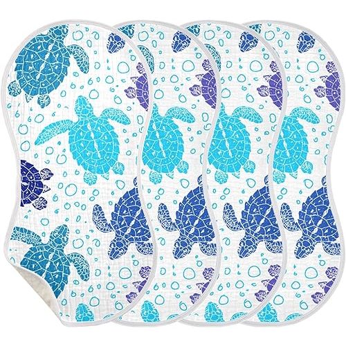 Sea Turtle Ocean Bubble Marine Turtles Muslin Burp Cloths for Baby 4 Pack 100% Cotton Baby Washcloths Bibs for Boy Girl