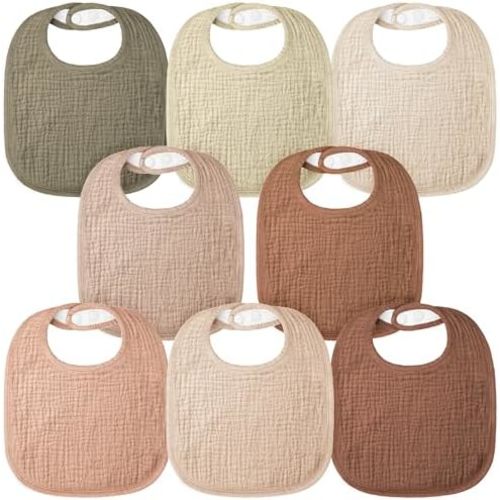 Bearmoss Muslin Baby Drooling Bibs 8 Pack, 100% Cotton Square Adjustable Bandana Bibs Gift for Baby Girls Boys Teething Drool