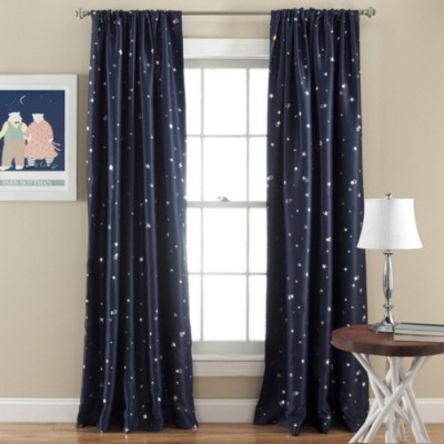 2pk 52"x84" Room Darkening Star Curtain Panels Navy - Lush Décor: Modern Kids Living Room Curtains, Polyester