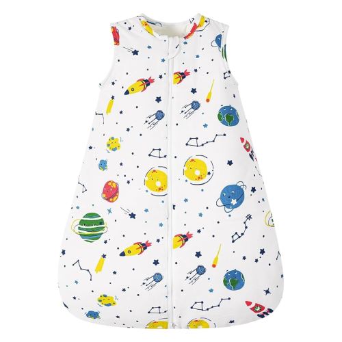 PHF 100% Cotton Baby Sleep Sack 0-6 Months, 2.5 TOG Winter Baby Wearable Blanket with 2-Way Zipper, Warm Comfy Quilted Sleeping Bags, Infant Sleeping Sack for Newborn Boys, Small Size, Space