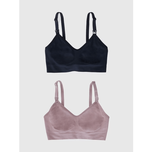 Ingrid and Isabel Basics Maternity Seamless 2 in 1 Nursing and Pumping Bra 2 Pack in black/mauve, size: M