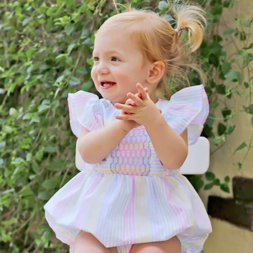 Spring Love Stripe Smocked Rachel Bubble