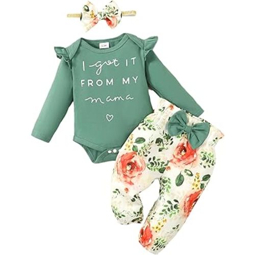 OLLUISNEO Newborn Baby Girl Clothes Infant Outifts Long Sleeve Romper Floral Pant Set Fall Winter Baby Girl Clothes