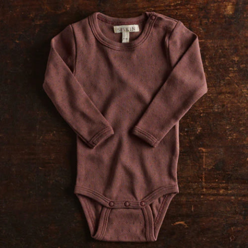 Baby Cotton Pointelle Body in brown - sizes 0 months-2 years – MamaOwl