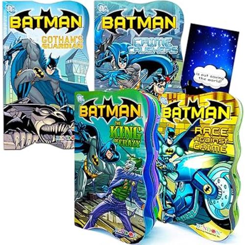 DC Comics Batman Board Books for Kids, Toddlers | Batman Bedtime Storybooks (Bundle Set of 4 Superhero Shaped Board Books with Door Hanger)