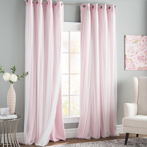 Lark Manor™ Fortuna Brockham Solid Tulle Overlay Room Darkening Grommet Curtain Panels & Reviews | Wayfair