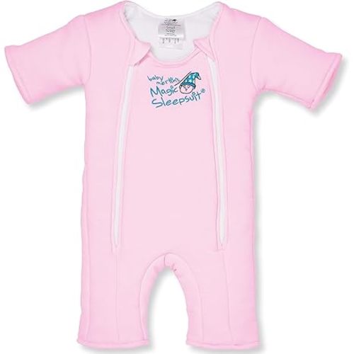 Magic Sleepsuit Baby Merlin's Cotton Baby Swaddle Transition Product - Soft and Cozy Design, Double Zipper for Easy Diaper Changes, Promotes Safe Sleep, 3-6 Months - Pink - Small 12-18lbs