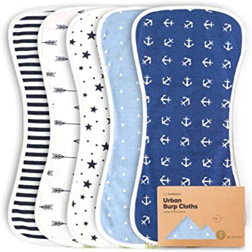 5-Pack Organic Burp Cloths for Baby Boys and Girls - Ultra Absorbent Burping Cloth, Burp Clothes, Newborn Towel - Milk Spit Up Rags - Burpy Cloth Bib for Unisex, Boy, Girl - Burp Cloths (Adventurer)