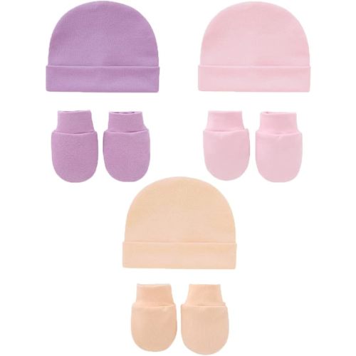 Snegyu Newborn Cotton Hospital Hat Cap and Mittens Anti Scratch Newborn Infant 0-3 Months Essential Hat and Gloves 6 Pcs, Champagne/Pink/Purple, 0-3 months : Amazon.es: Fashion