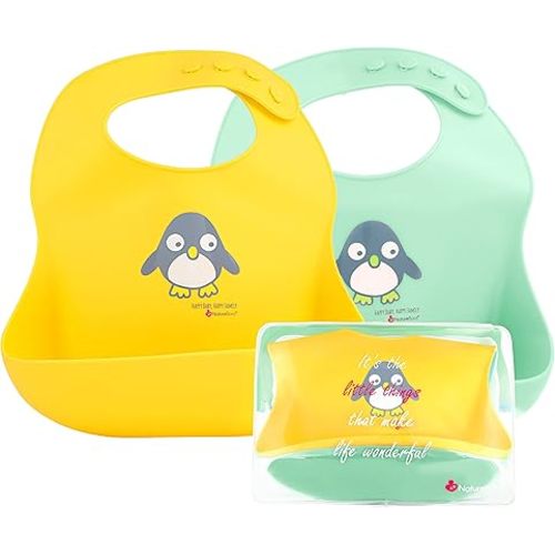 NatureBond Silicone Baby Bibs Easily Wipe Clean With Waterproof Pouch (2 PCs)