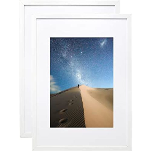 KINLINK A3 Picture Frames White, Photo Frames with Plexiglass for Picture A4 with Mat or A3 without Mat, Picture Frames for Wall Mounting Display, Set of 2