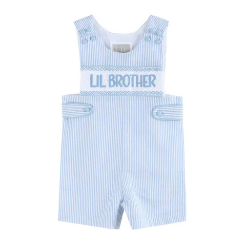 Lil Cactus Light Blue Seersucker Little Lil Brother Smocked Shortals