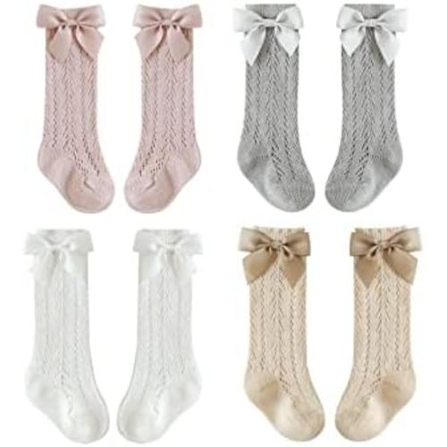 Toddler Newborn Knee High Bowknot Knit Mesh Stockings Baby Girls Princess Lace Socks
