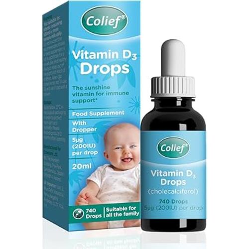 Colief Vitamin D 3 Drops | The Infant's Sunshine Vitamin for Immune Support | Liquid VIT D3 Supplement for Babies from Birth | Suitable for All The Family | 370 Servings | 0.67 Fl Oz