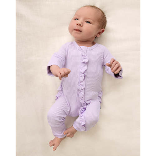 Misty Lavender Ribbed Ruffle Zippy | Little Sleepies