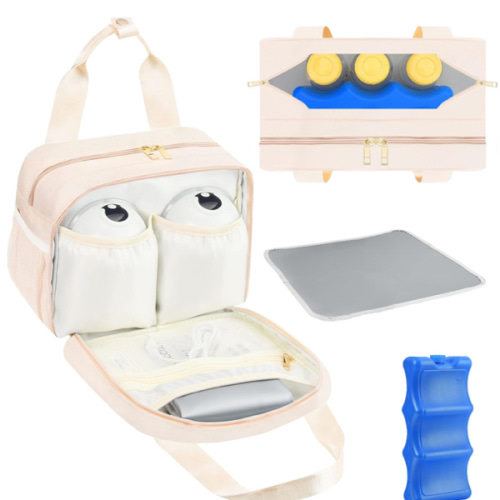 PIIOSER Breastmilk Cooler Bag with Ice Pack, Compatible with Wearable Breast Pumps & Accessories - Portable Pumps Carrying Case for Nursing & Working Moms, Cream