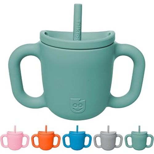 TalkTools ITSY Silicone Training Cup – Mini Straw Cup for Baby - Anti Leak, Spill Proof and BPA Free Cup with Straw Insertion for Kids (Sage)
