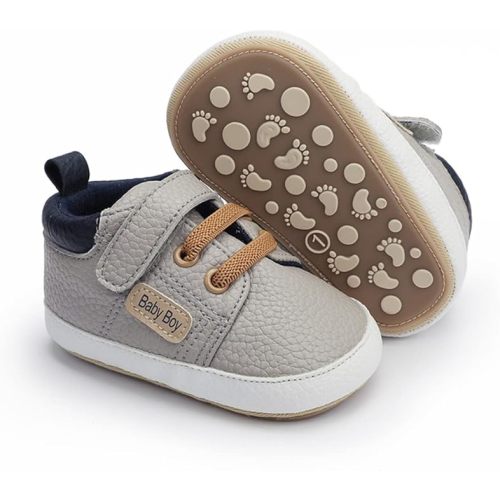 HsdsBebe Baby Boys Girls Pu Leather Hard Bottom Walking Sneakers Toddler Rubber Sole First Walkers Infant Cartoon Slippers Crib Shoes