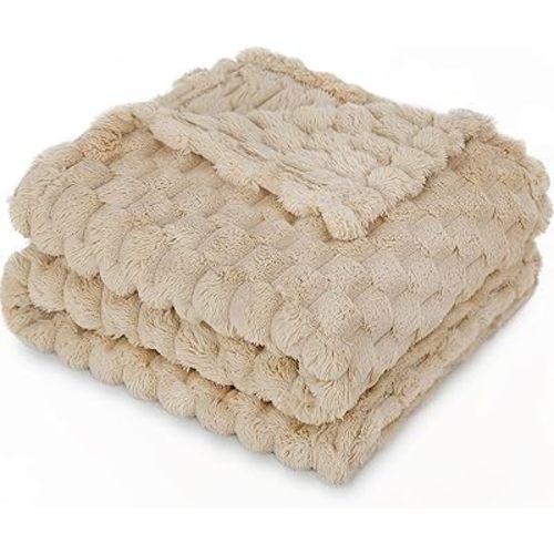 HOMRITAR Baby Blanket for Unisex 3D Jacquard Fluffy Fuzzy Toddler Blanket, Soft Warm Cozy Flannel Fleece Warm Blanket for Boys Girls Infant Nursery, Stroller (30 x 40 Inch, Khaki)