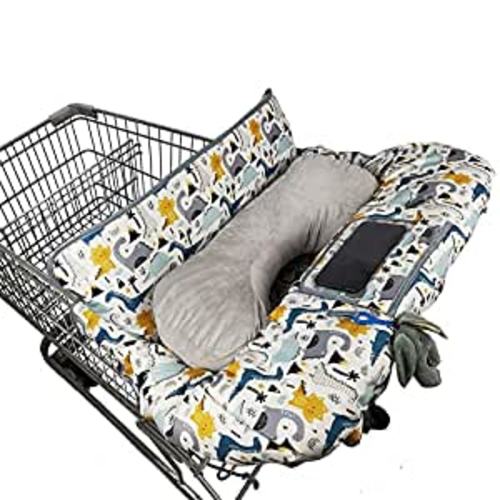 Shopping Cart Cover for Baby/Toddler with Pillow, Cozy High Chair Cover, Removable Bolster positioner, Dinosaur