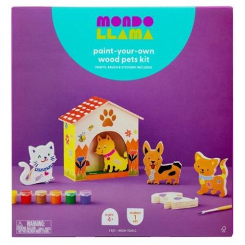 Paint-your-own Wood Pets Kit - Mondo Llama™: Safe Acrylic Paint, Diy Art Kit, Includes Stickers & Brush, Ages 4+