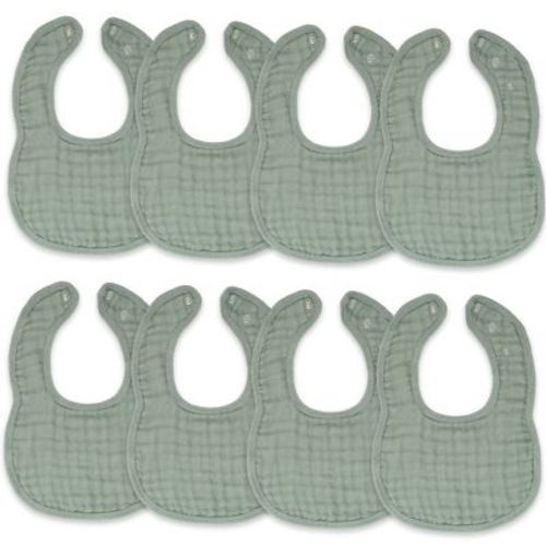 Muslin Cotton Baby Bibs, 8 Pack, Adjustable Size With Easy Snaps, Soft And Super Absorbent, Washable And Reusable By Comfy Cubs - Fern
