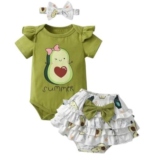 Infant Baby Girl Clothes Summer Ruffle Sleeve Romper Floral Shorts Headband 3Pcs Outfits Set