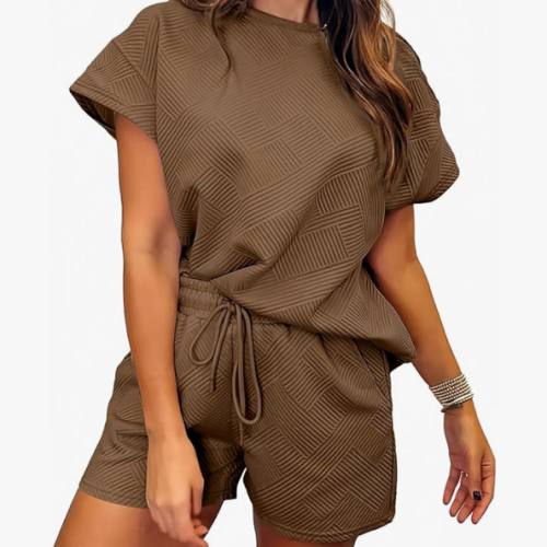 SHEWIN Women's 2 Piece Outfits Lounge Sets Casual Short Sleeve Shirts Shorts Cozy Pajamas Sweatsuit Set