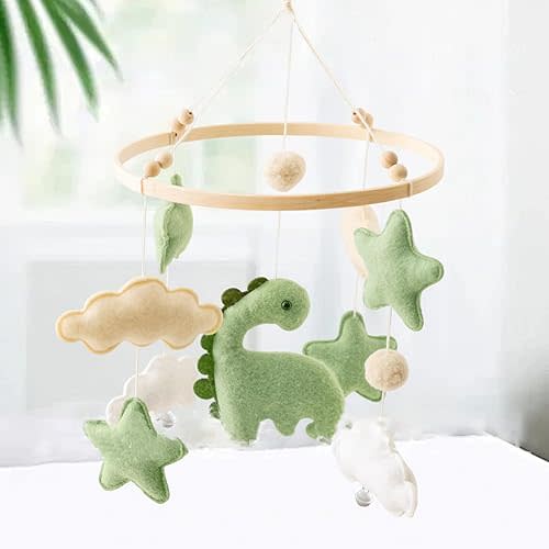 Baby Crib Mobile for Boys Girls, Nursery Decor Mobile for Bassinet, Gender Neutral Mobile Crib Accessories for Infant Bedroom Hanging Newborn Gift - Dinosaur Diplodocus, Cloud, Stars