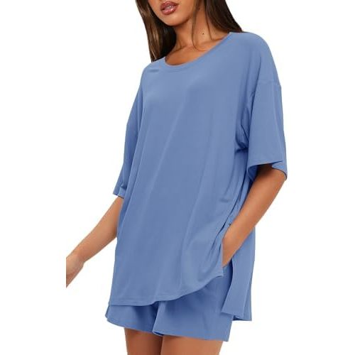 Darong Women's 2 Piece Lounge Set Short Sleeve Boxy T-shirt & Shorts Comfywear Summer Pajama Set Loungewear Set