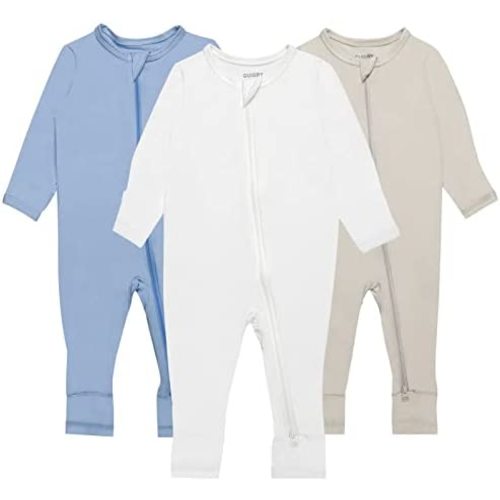 GUISBY Baby Pajamas with Mitten Cuffs - 3Pcs Girls Boys 2 Way Zipper Long Sleeve Rayon Sleepers