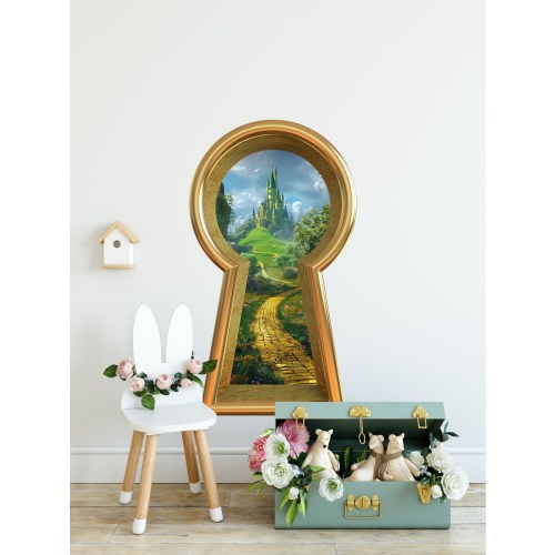 Yellow Brick Road - 3d Keyhole Fabric Wall Decal - OZ Emerald City Castle - 3D Keyhole Wall Sticker - Wonderland Decal - Removable