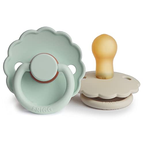 FRIGG Daisy Natural Rubber Baby Pacifier | Made in Denmark | BPA-Free (Seafoam/Cream, 0-6 Months) 2-Pack