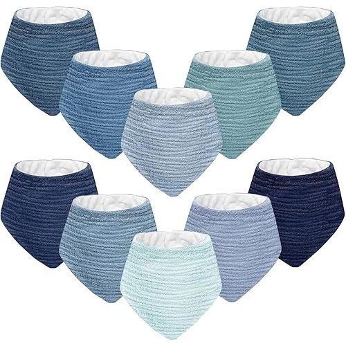 Muslin Baby Bibs for Unisex Boys Girls, 10pack Cotton Drool Bibs, Adjustable Bandana Bibs for Drooling and Teething