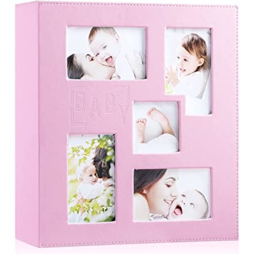 Ywlake Baby Photo Album 4x6 1000 Pocket Pictures, Leather Large Capacity Newborn Shower Girl Bebe Album Holds 1000 Horizontal Vertical Photos Pink