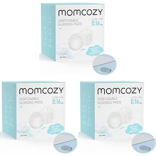 Momcozy Ultra-Thin Disposable Nursing Pads, Ultra-Absorbent and Breathable Portable Breast Pads for Mothers, Keep Dry Continuously, Make Breasts Light and Unburdened, Individually Packaged(60 Count)