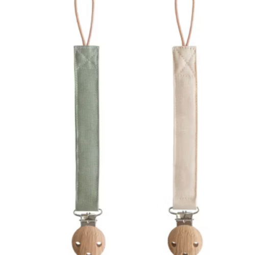 Linen Pacifier Clip 2-Pack Olive/Shifting Sand One Size