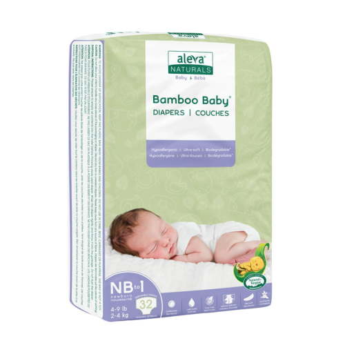 Aleva Naturals® Bamboo Baby Diapers (Size NB-1) - 32 Count