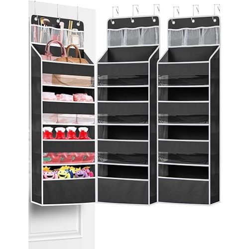 2 Pack Over the Door Storage Organizer, Space Saving Closet Door Hanging Organizer Large Capacity Behind Door Storage for Nursery Baby Essentials Pantry Bathroom Bedroom Diaper Organizer, Black