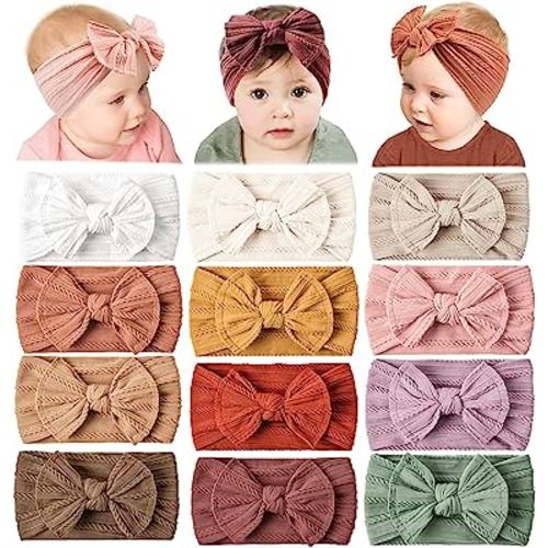 Prohouse 12 Pack Baby Nylon Headbands Hairbands Hair Bow Elastics Handmade Hair Accessories for Baby Girls Newborn Infant Toddlers Kids(Pink)