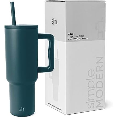 Simple Modern 40 oz Tumbler with Handle and Straw Lid | Insulated Cup Reusable Stainless Steel Water Bottle Travel Mug Cupholder Friendly | Gifts for Women Men Him Her | Trek Collection | Riptide