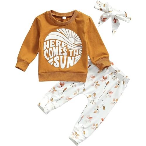 Amazon.com: Mandizy Baby Girl Clothes Set Fall 3 6 9 12 18 24 Months Long Sleeve Sweatshirt & Floral Print Pants & Headband Outfits: Clothing, Shoes & Jewelry