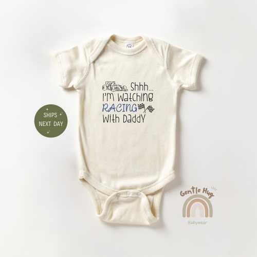 Shhh... I&#39;m Watching Racing With Dady Baby Onesie®, Cute Racing With Daddy Onesie®, Baby Bodysuit, Father&#39;s Day Onesie®, Baby Shower Gift