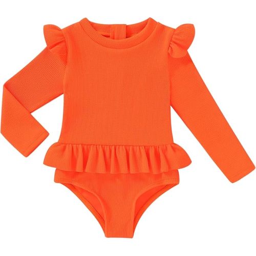 Baby Toddler Girls Swimsuits One Pieces Long Sleeve Bathing Suit with Zipper